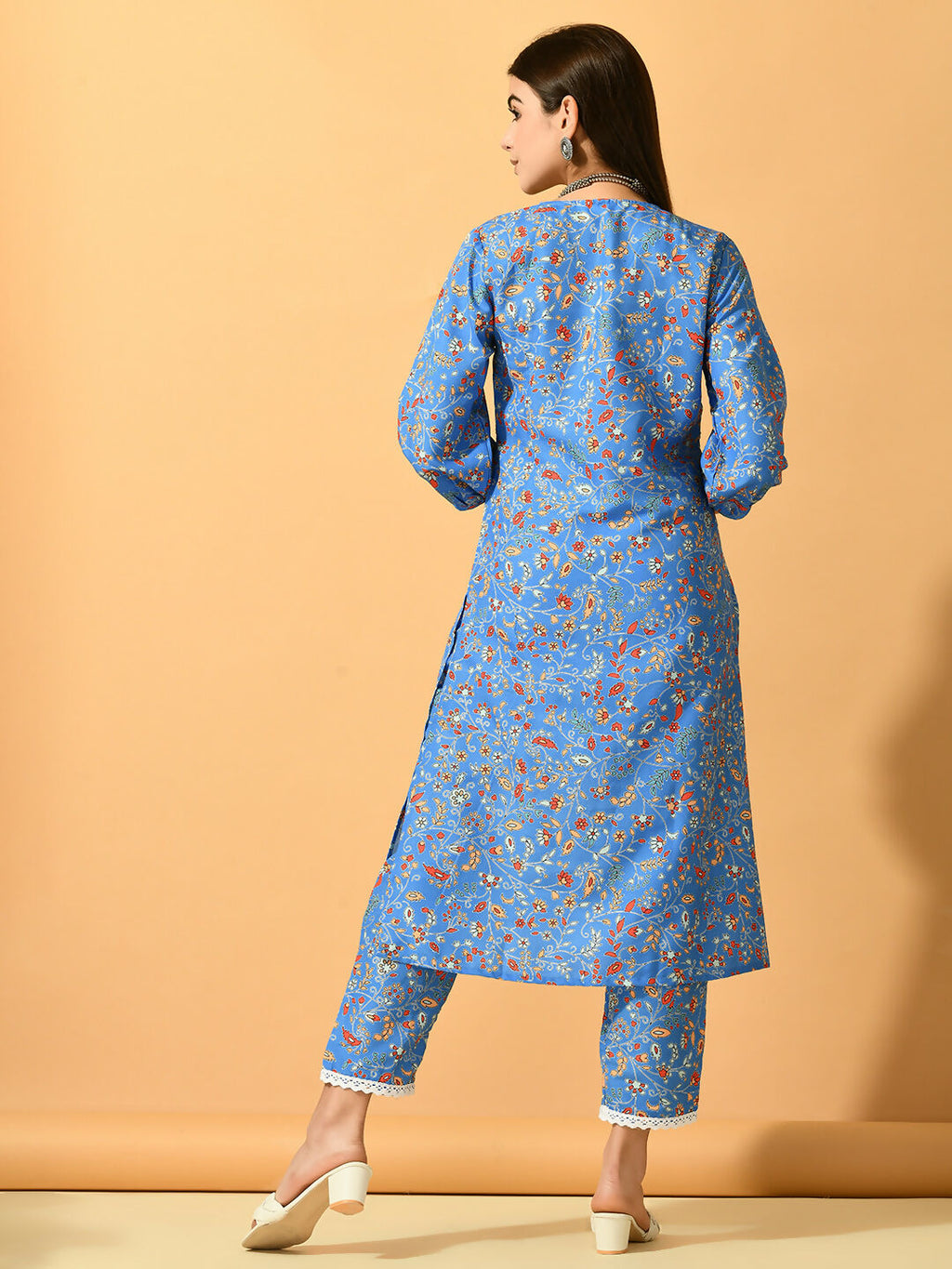 Myshka Women's Blue Printed Party Kurta Sets | Grocsy