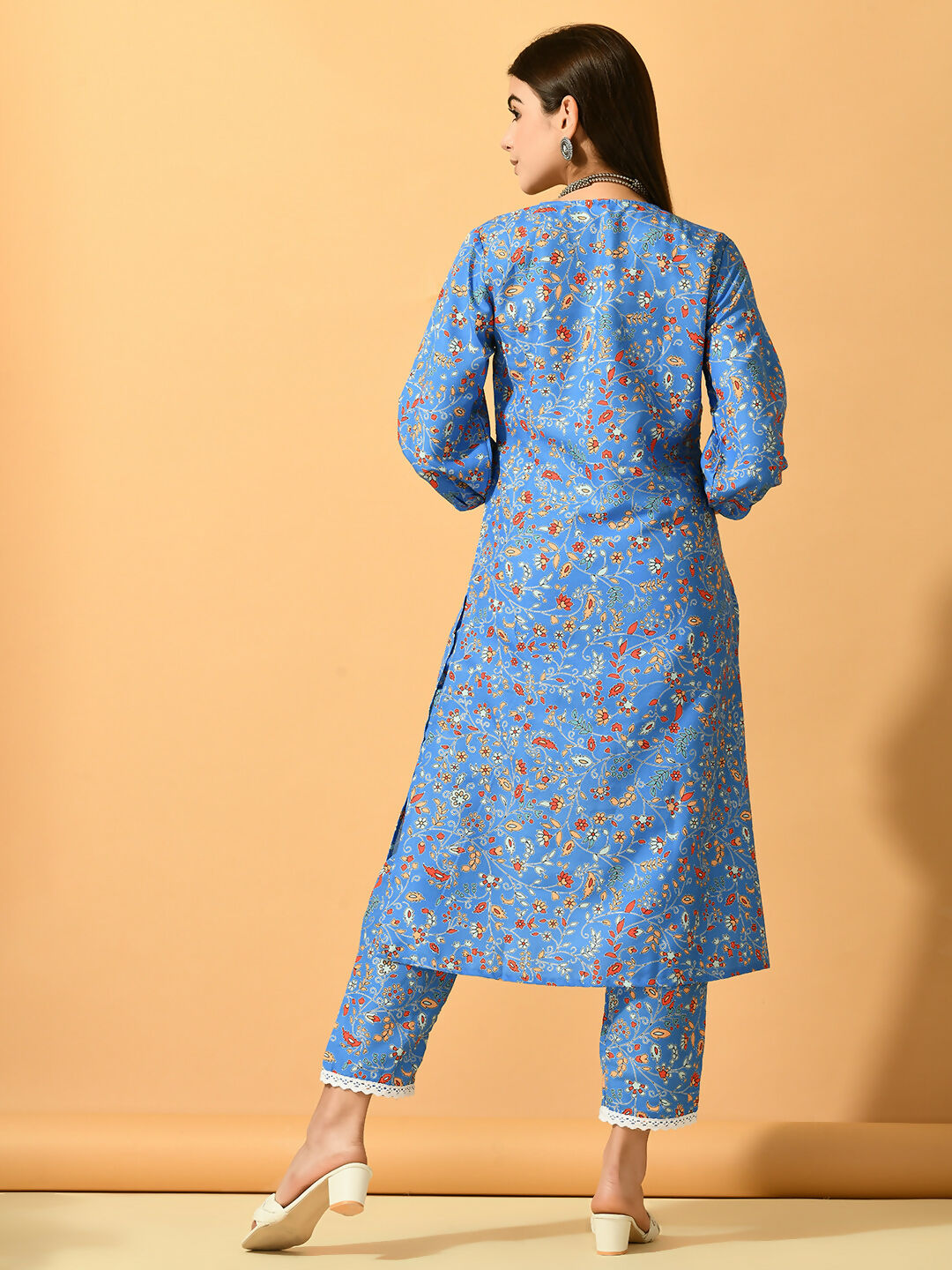 Myshka Women's Blue Printed Party Kurta Sets | Grocsy
