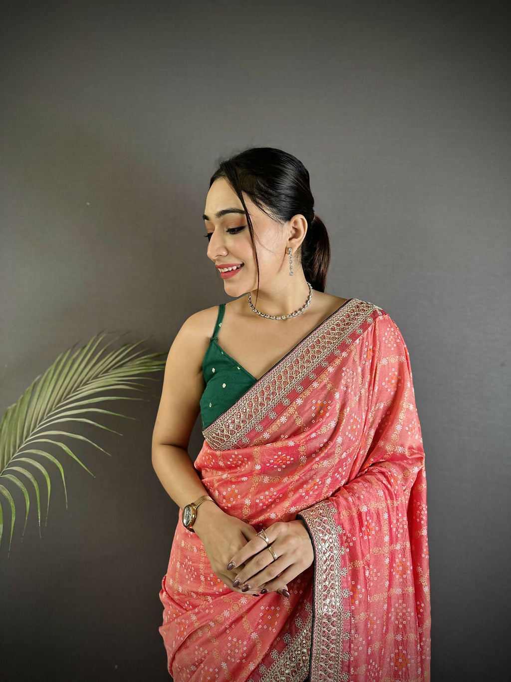 Joban Fashion Baby Pink Bandhej Bandhani Vichitra Silk Bandhani Prints Saree | Grocsy