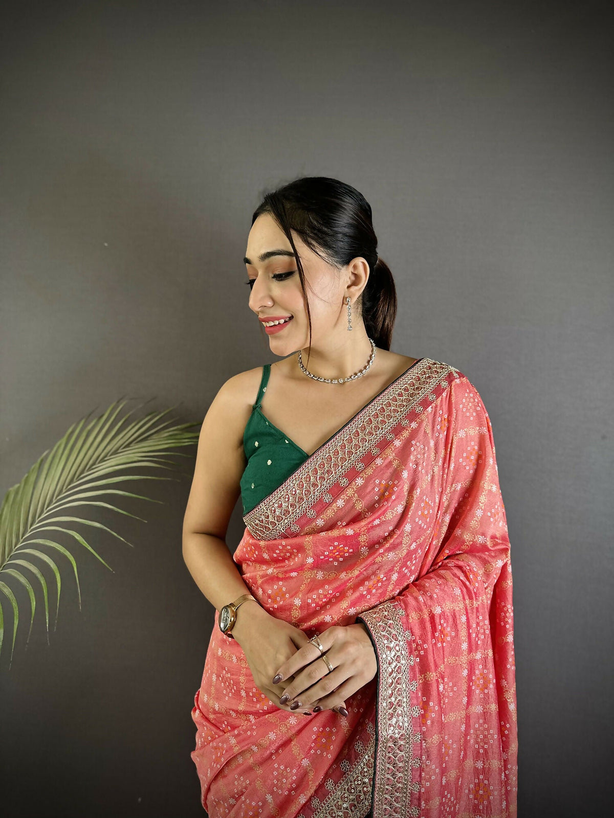 Joban Fashion Baby Pink Bandhej Bandhani Vichitra Silk Bandhani Prints Saree | Grocsy