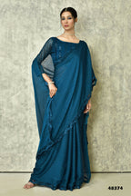 Blue Silk Stripe Saree With Blouse Piece - Purvi | Grocsy