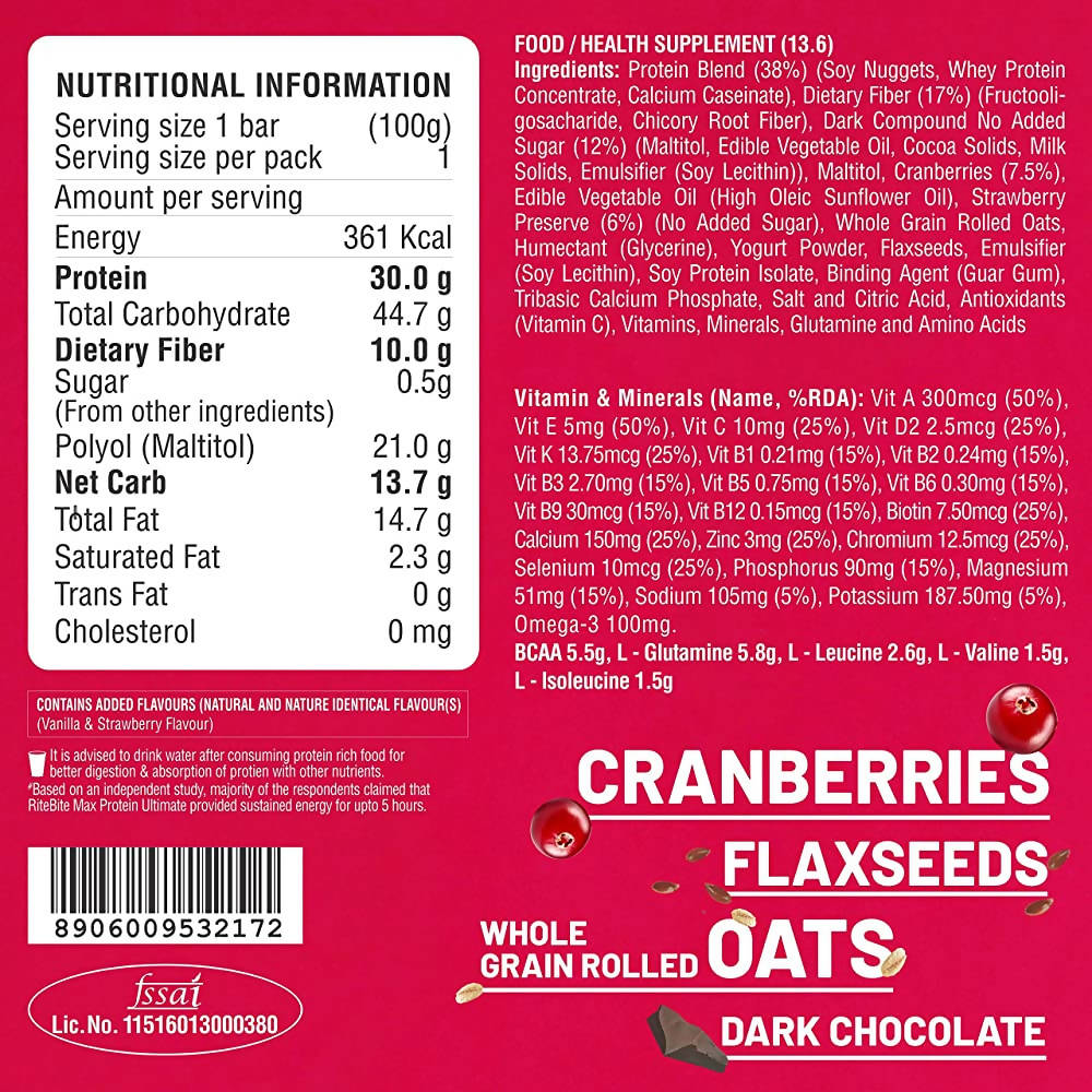 RiteBite Max Protein Ultimate Choco Berry Bar | Grocsy