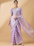 Purple Tissue Slub Embroidered Saree with Unstitched Blouse - Vairagi | Grocsy