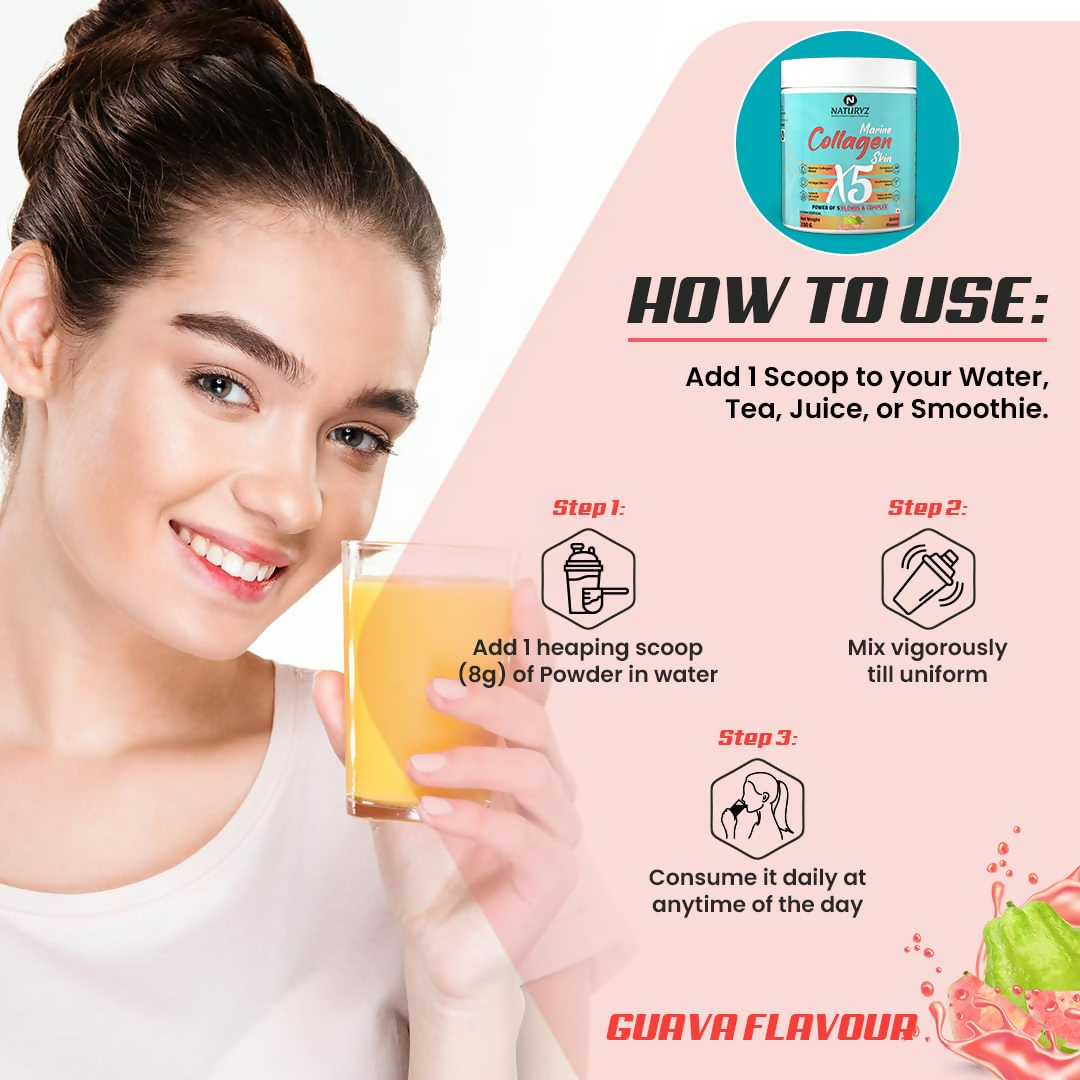 Naturyz Marine Collagen Skin X5 Power For Women & Men (Guava Flavour) | Grocsy