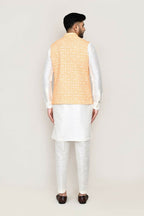 Joban Fashion White Colored Art Silk Fabric Kurta, Jacket With Straight Fit Pant | Grocsy