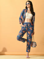 Myshka Women's Blue Printed Floral Jacket | Grocsy