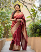 DEIANA'S Beautiful Designer Golden zari Soft Lichi Silk Saree - Maroon | Grocsy