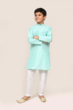 Joban Fashion Cotton Silk Ocean Green Kurta With Straight Fit Pant | Grocsy