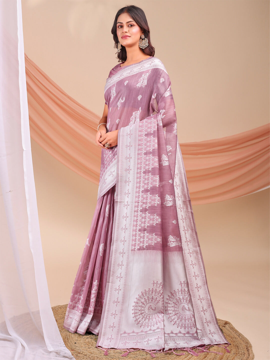 Shree Shyam Fashion Varnika Purple Linen Cotton Saree | Grocsy