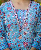 Kaajh Women's Blue Printed Kurta Pant Set With Dupatta | Grocsy