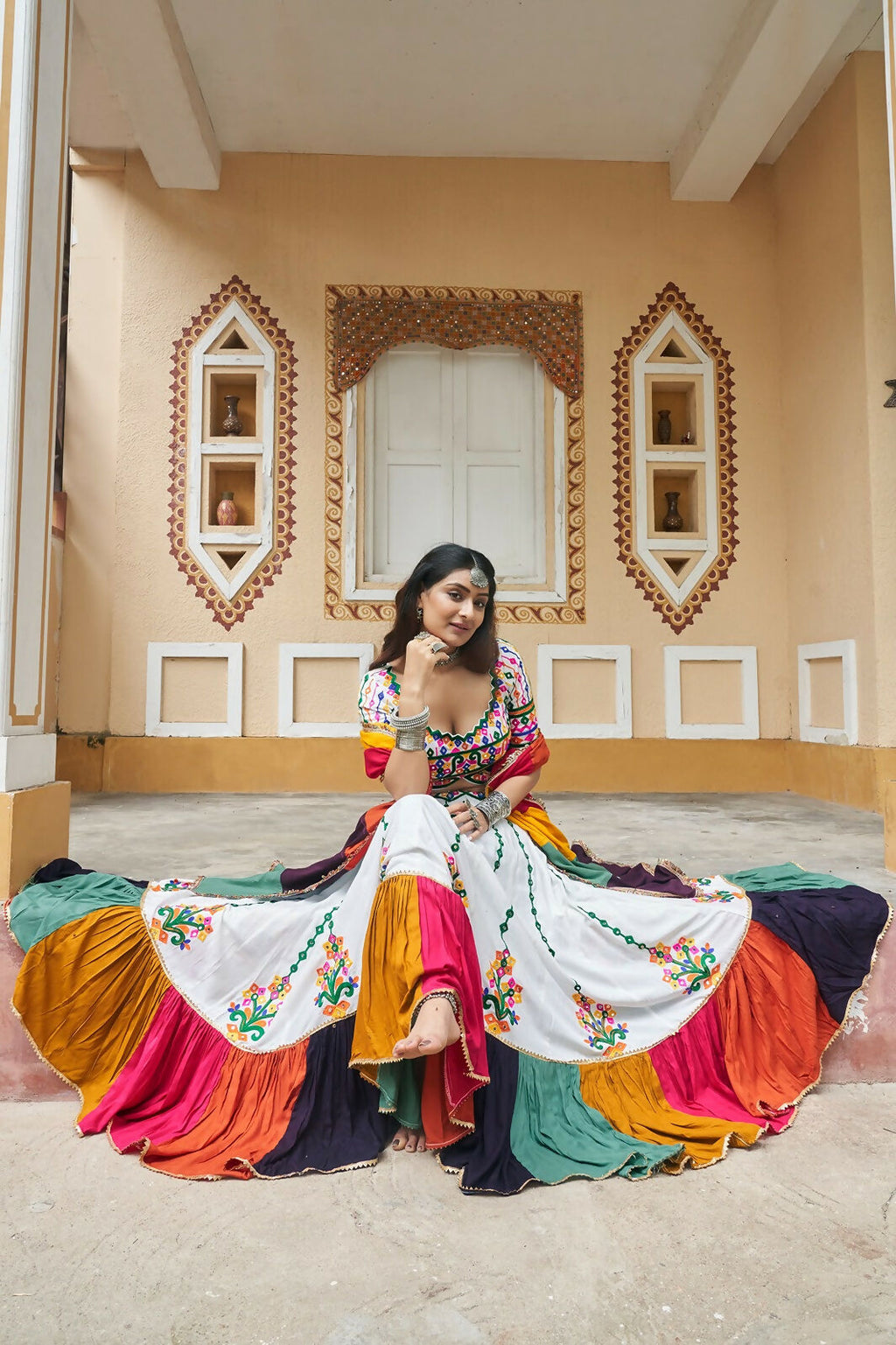 AI Fashion White Viscose Rayon Designer Navratri Lehenga Choli Collection | Grocsy