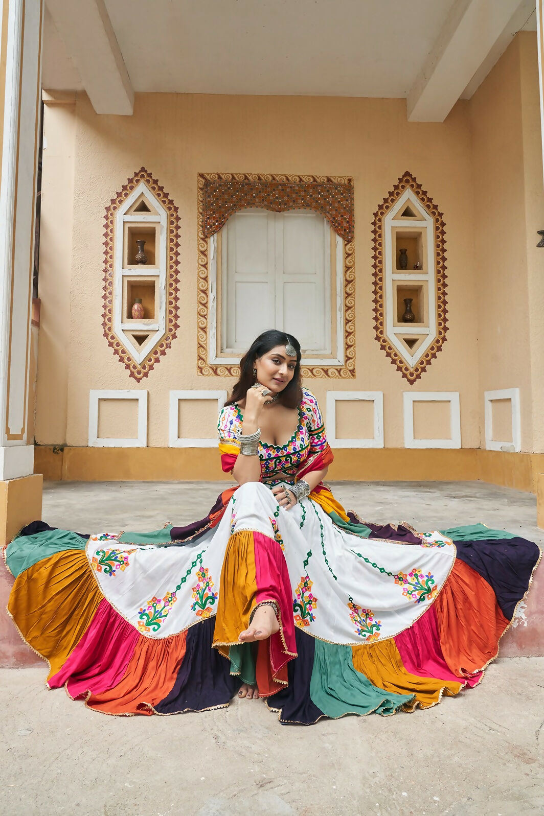 AI Fashion White Viscose Rayon Designer Navratri Lehenga Choli Collection | Grocsy