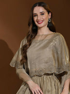 Green Silk Embroidered Poncho Pattern Top & Lehenga with Dupatta - Tanya | Grocsy