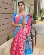 DEIANA'S Beautiful Designer Golden zari Soft Lichi Silk Saree - Pink | Grocsy
