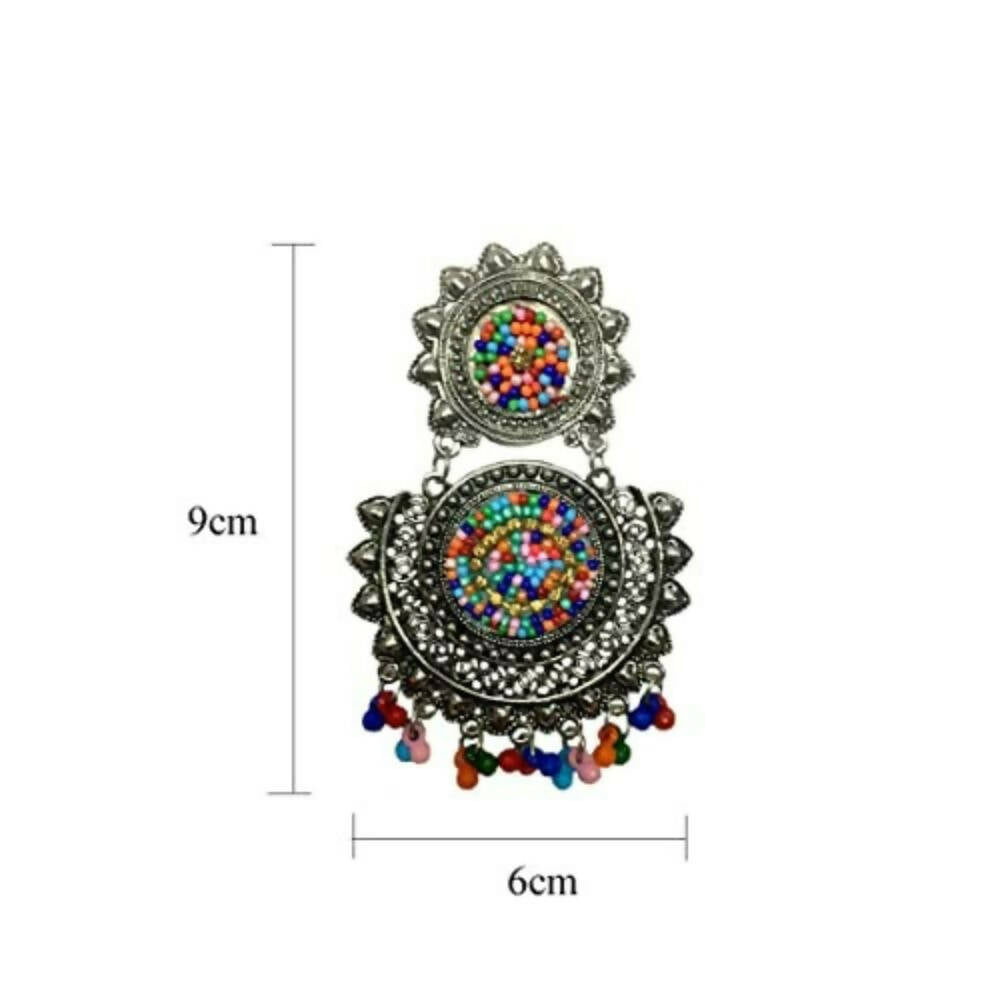 Tiaraa Multicolor Beaded Silver Oxidised Fashion Earrings - Swadesiicart