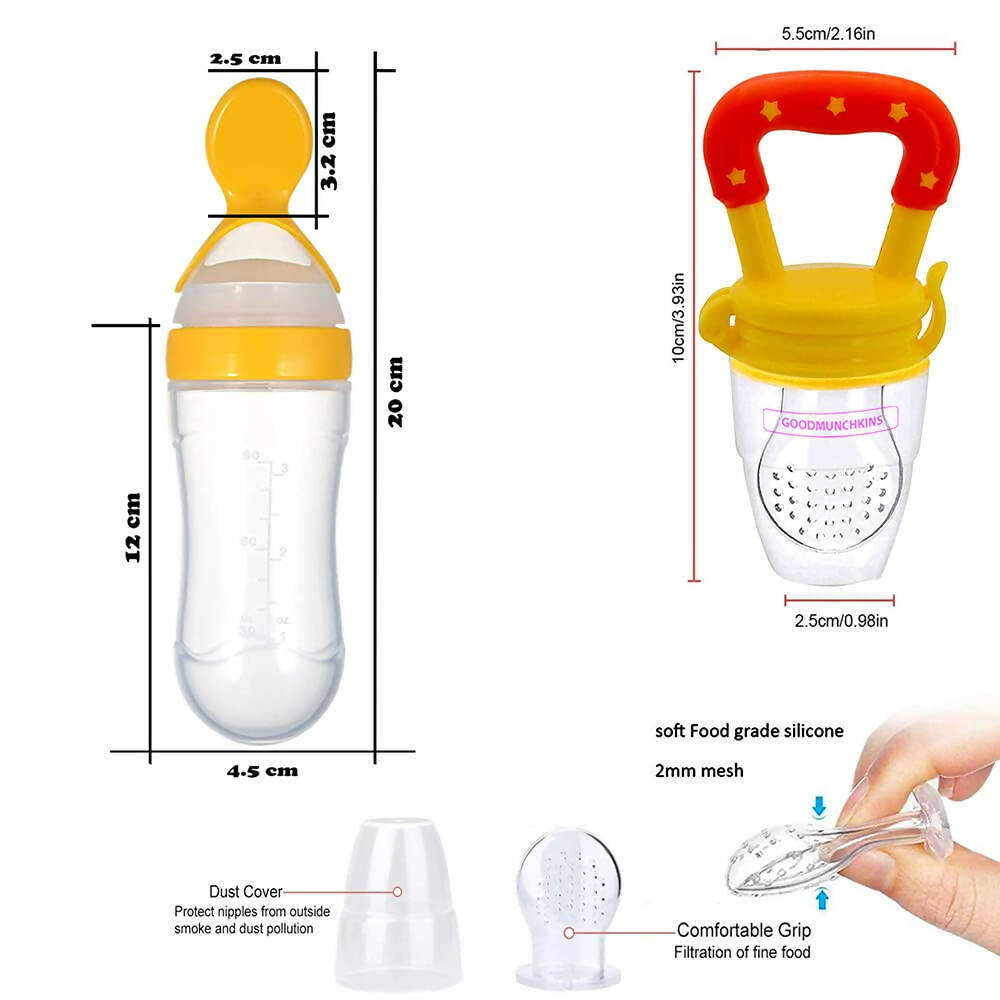 Goodmunchkins Silicone Spoon Food Feeder & Fruit Feeder for Toddlers Food Grade Silicone Bottle 90ml-Yellow | Grocsy