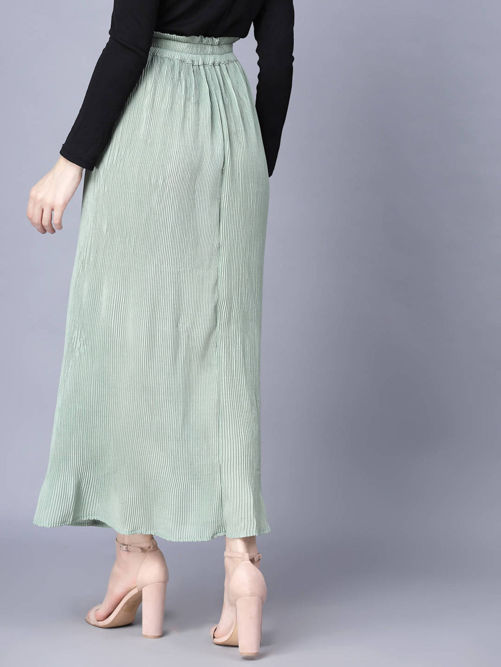 Myshka Chiffon Solid Green Women Skirt | Grocsy