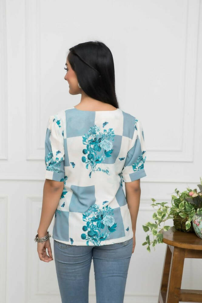 Myshka Women White Floral V-Neck Flutter Sleeves Viscose Rayon Top | Grocsy