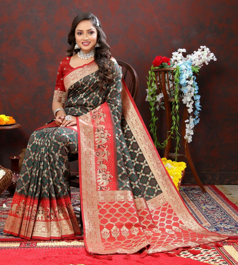 Vastranavya Black Soft Patola Silk With Meenakari Weaving Motifs And Rich Zari Weaving Pallu Saree With Matching Blouse Fabric | Grocsy