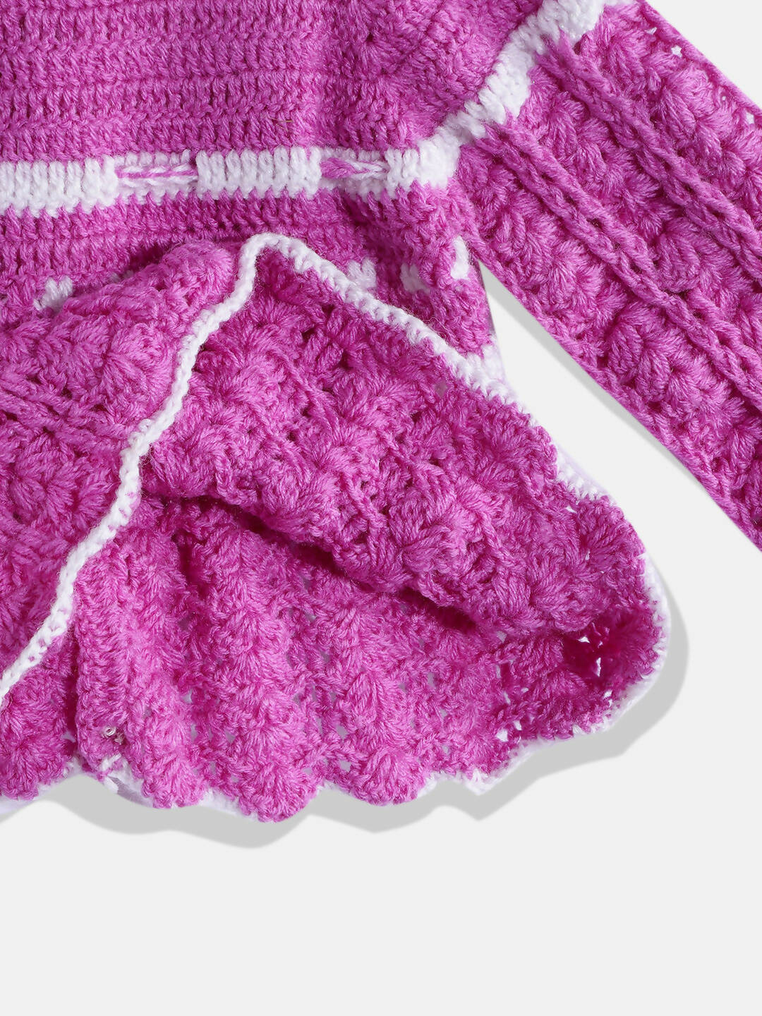 Chutput Kids Woollen Hand Knitted Full Sleeves Self Design Hood Detail Dress For Baby Girls - Purple | Grocsy