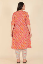 Aramya Peach Soft Cotton Floral Print A-line Kurta Set for Women | Grocsy