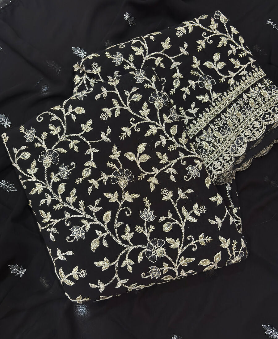 KC Black Straight Suit For Women Georgette Fabric | Grocsy