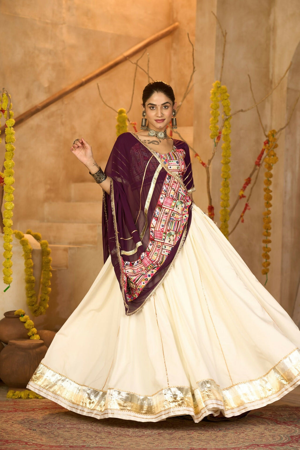 AI Fashion Off White Crepe Designer Navratri Wear Lehenga Choli Collection | Grocsy