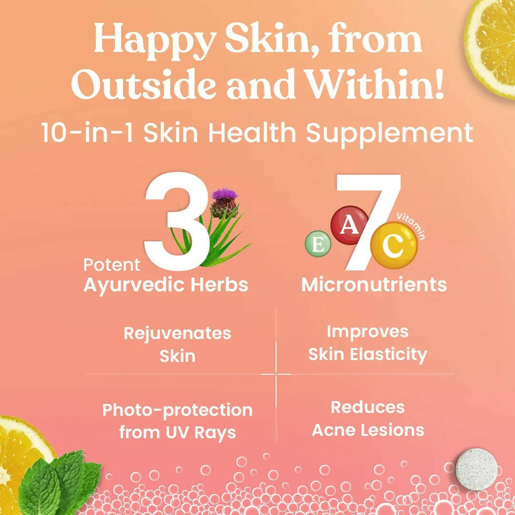 Kapiva Ayurveda Radiance Fizz Happy Skin Effervescent Tablets - Minty Lemon | Grocsy
