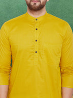 Even Apparels Men's Pure Cotton Yellow Kurta | Grocsy