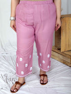 Miravan Womens Plus Size Pink Embroidered Kurta With Palazzo | Grocsy