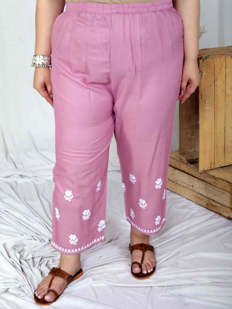 Miravan Womens Plus Size Pink Embroidered Kurta With Palazzo | Grocsy