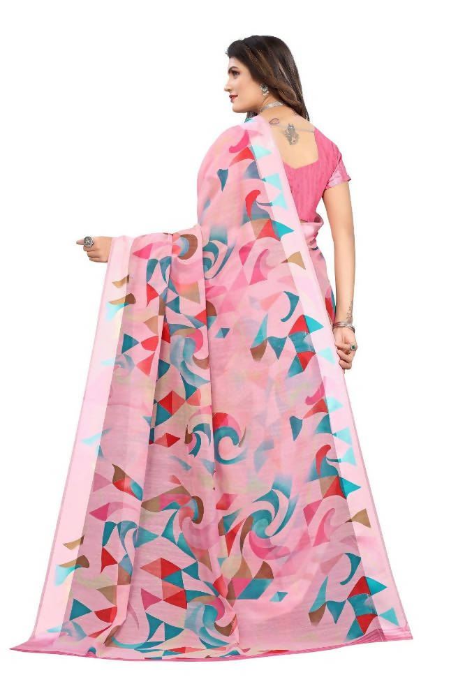 Vamika Pink Linen Satin Border Saree | Grocsy