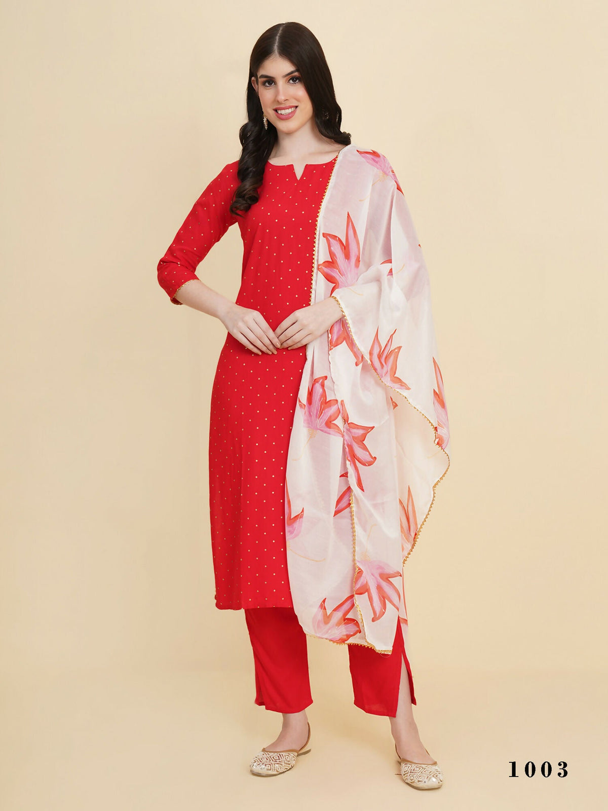 Designer Stylish Red rayon Stitched Suit With Dupatta - Tanisha | Grocsy
