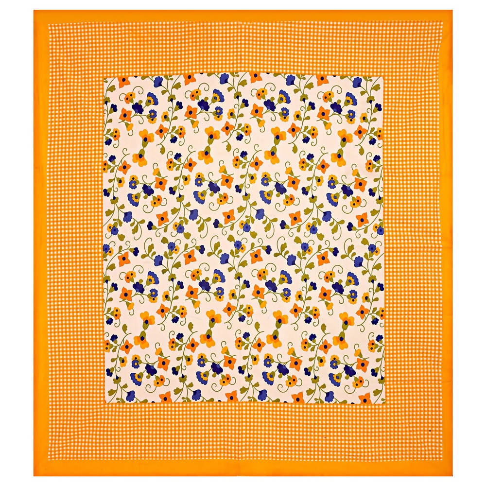 Vamika Printed Cotton Yellow Bedsheet With Multicolor Pillow Covers (LEOC_CHKM_Y) | Grocsy