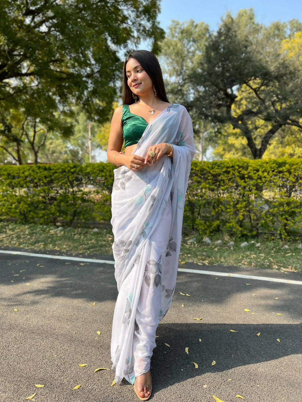 Vamsee Grey Chiffon Designer Saree | Grocsy