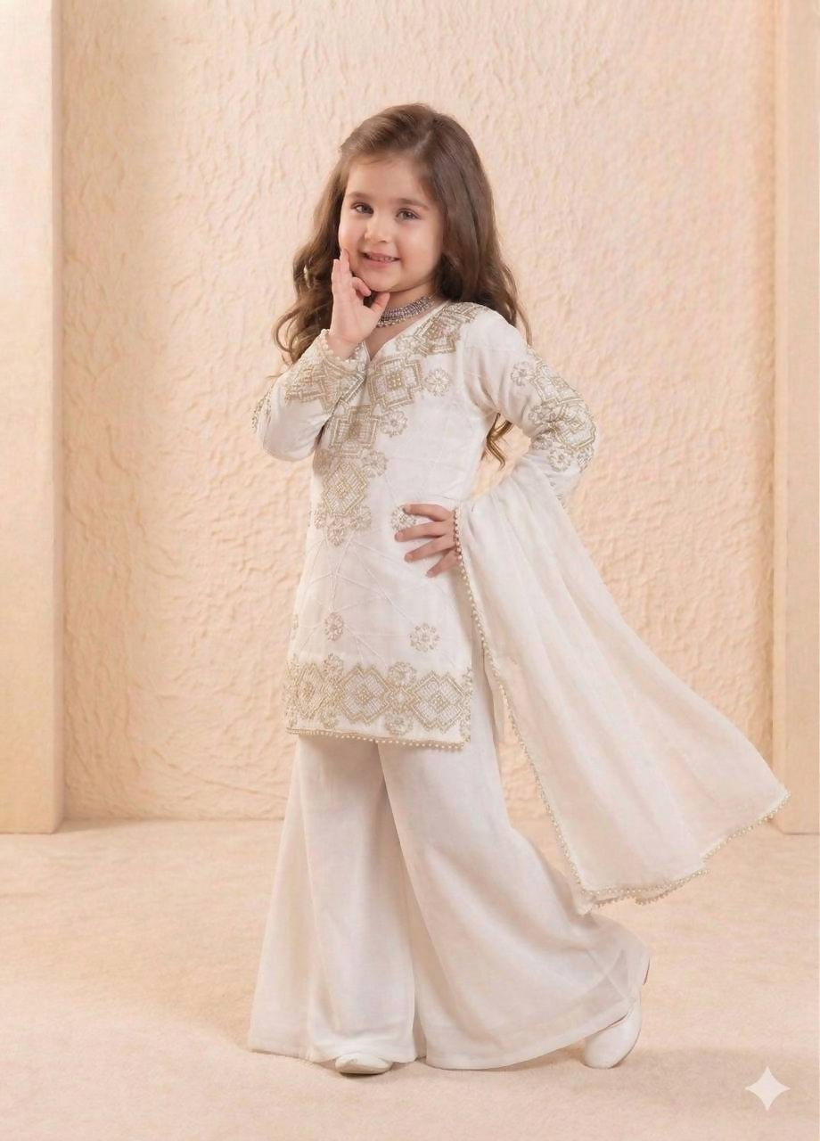 Teeya Creation New Kids Latest Trendy Kurta Palazzo Set-White | Grocsy