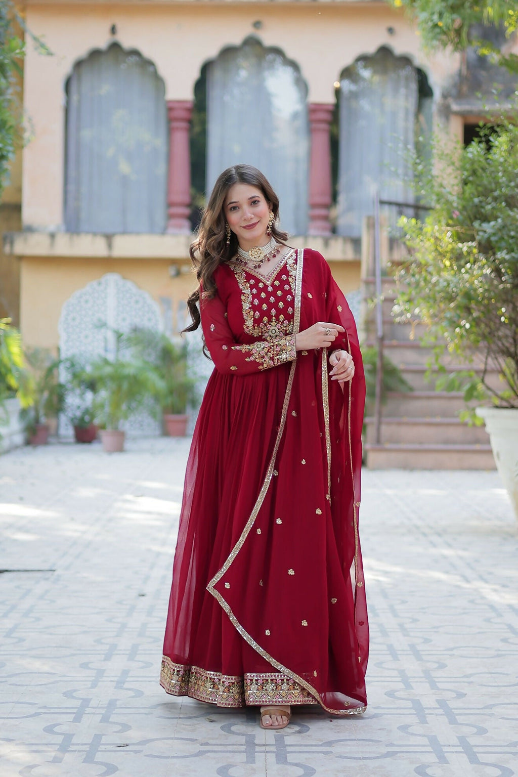 Joban Fashion Maroon Georgette Sequence Embroidery Work Kurta Set | Grocsy