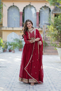 Joban Fashion Maroon Georgette Sequence Embroidery Work Kurta Set | Grocsy