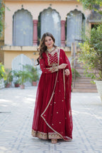 Joban Fashion Maroon Georgette Sequence Embroidery Work Kurta Set | Grocsy