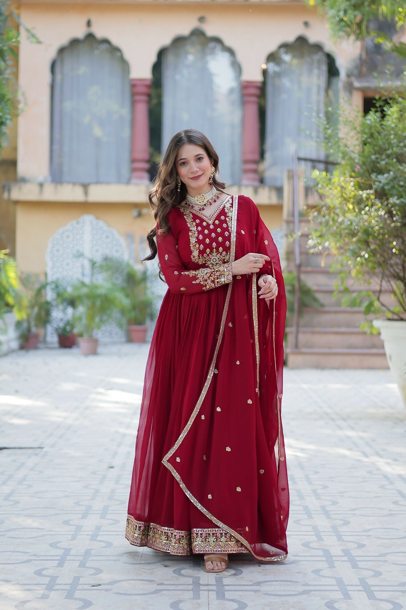 Joban Fashion Maroon Georgette Sequence Embroidery Work Kurta Set | Grocsy