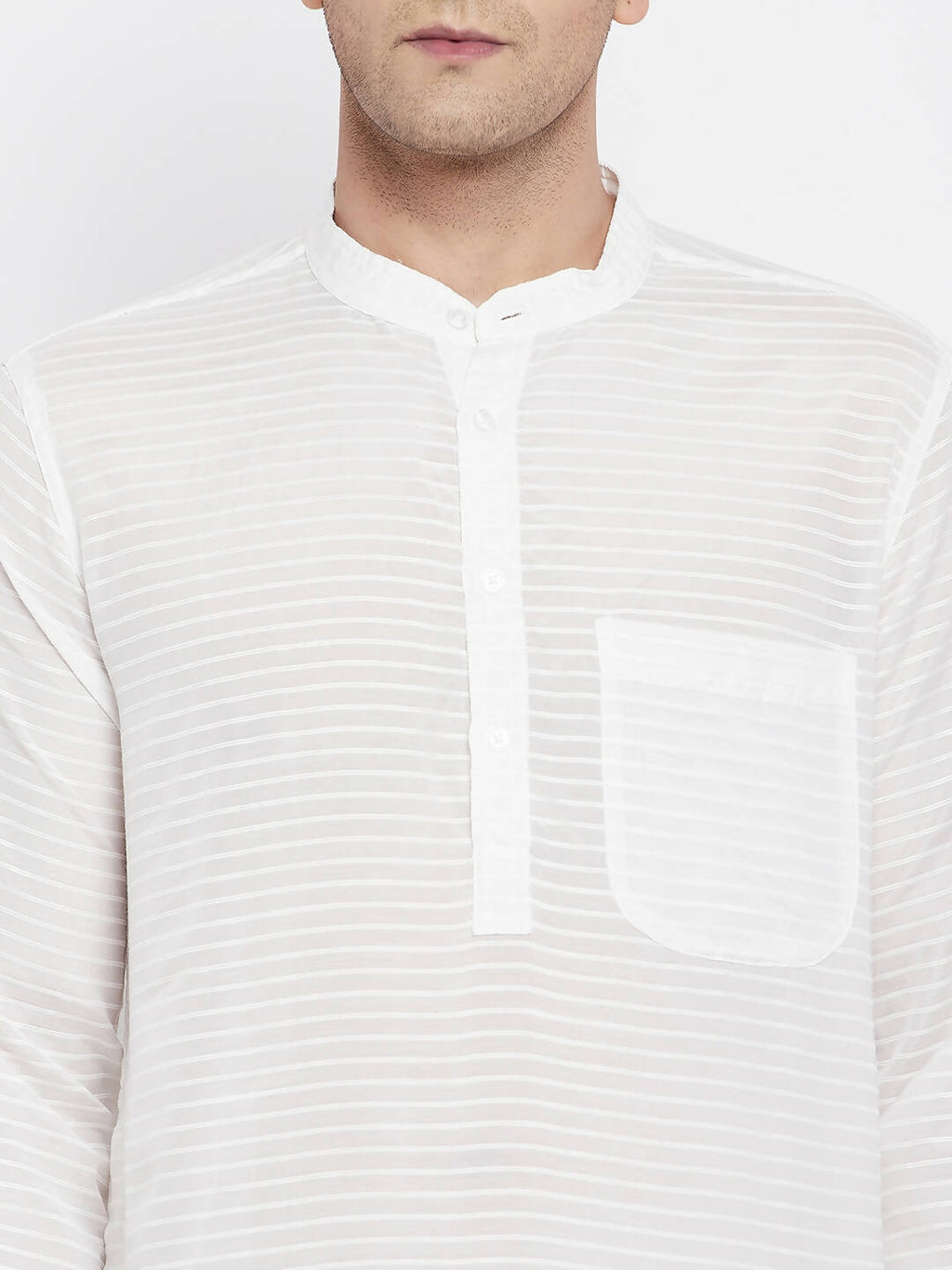 Even Apparels Pure Cotton Men's Kurta With Band Collar in White Color | Grocsy