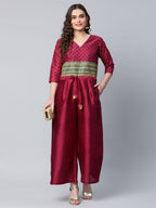 Ahalyaa Womens Burgundy crepe Printed Jumpsuit | Grocsy