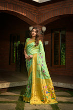 Jyoti Fashion Women's Sea Green Paithani Silk Zari Woven Saree with Blouse | Grocsy