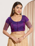 Joban Fashion Brinjal Tafeta Silk Padded Blouse With Round Neck Elbow Sleeves | Grocsy