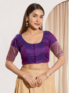 Joban Fashion Brinjal Tafeta Silk Padded Blouse With Round Neck Elbow Sleeves | Grocsy