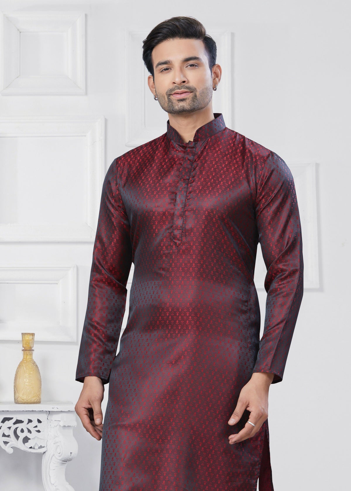 Joban Fashion Men's Jacquard Silk Marron Printed Kurta Pyjama set | Grocsy