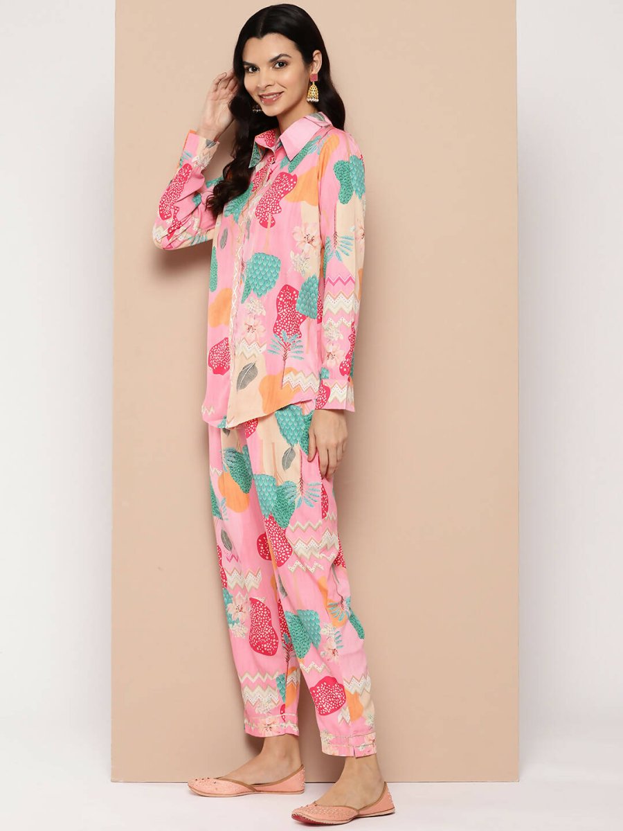 Ahalyaa Women's Traditional Wear Co-ods - Pink | Grocsy