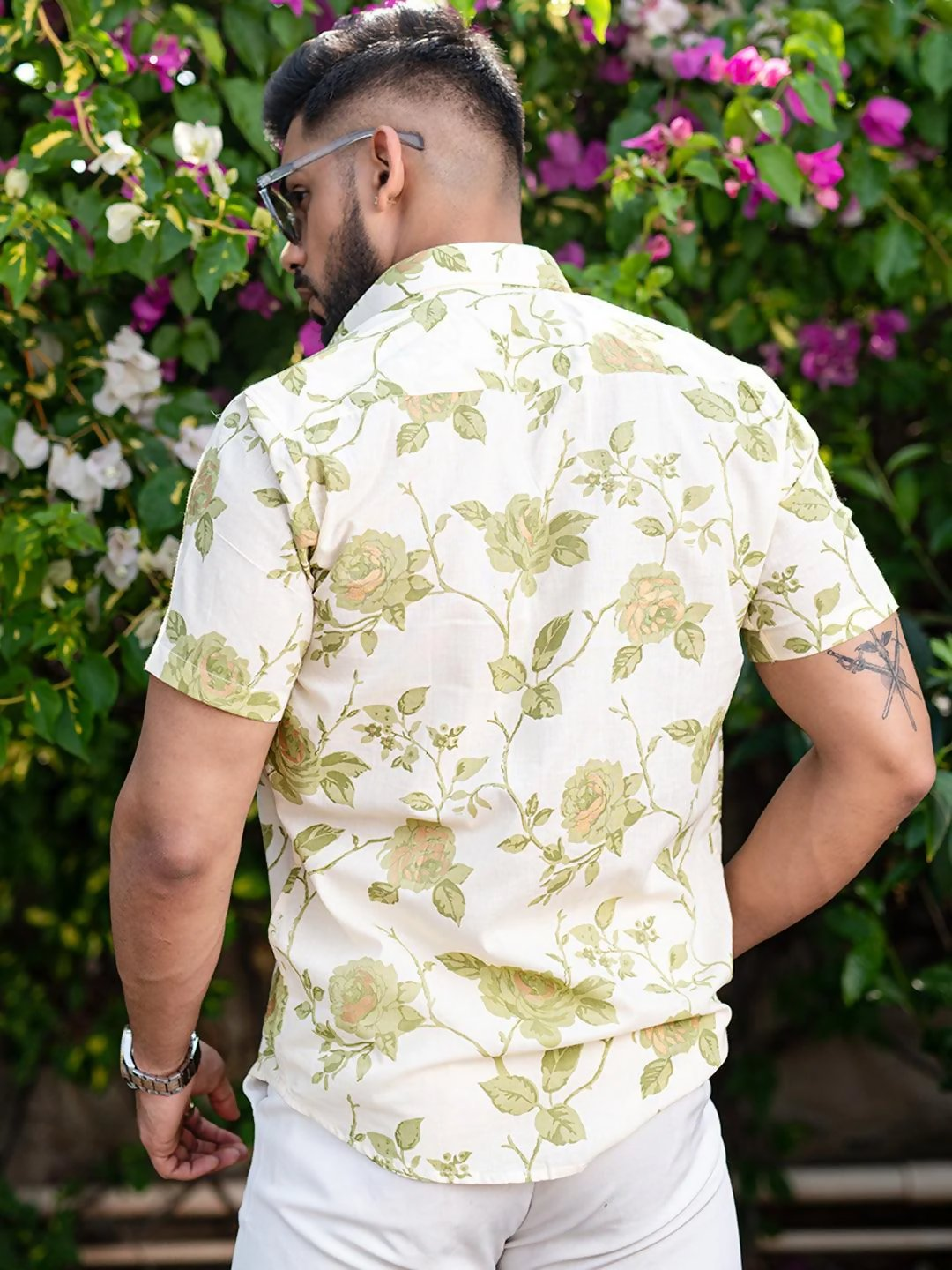 Miravan Men's Tea Green Floral Printed Half Sleeve Slim Fit shirt | Grocsy