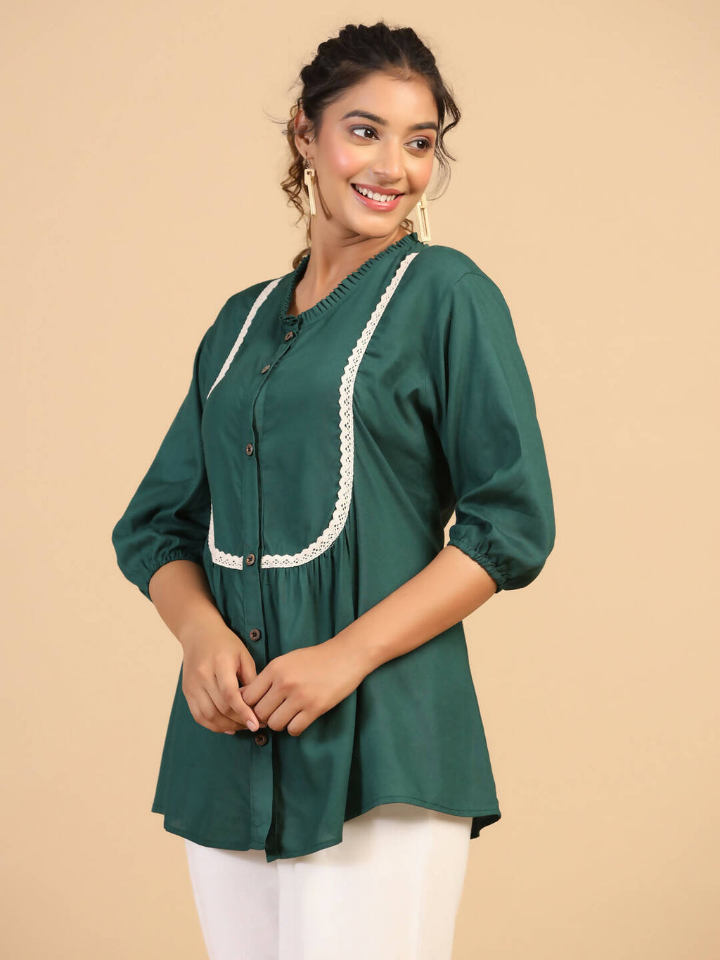Womens Green Rayon Solid Top - Keeva | Grocsy