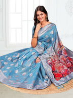 Shree Shyam Fashion Linen Cotton Sky Blue Saree | Grocsy